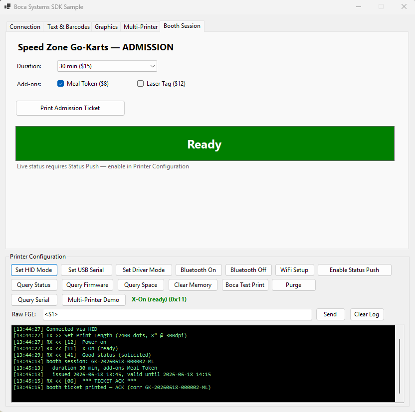 Boca Systems C# SDK sample application on Windows